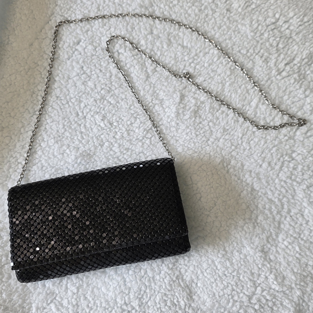 Jessica McClintock Black and Silver Sequin Clutch